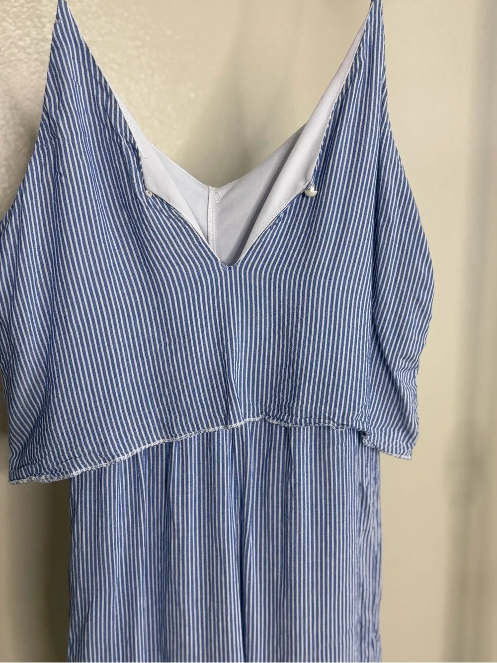 Blue White Striped Lace Trim Tie Front Romper Size Large